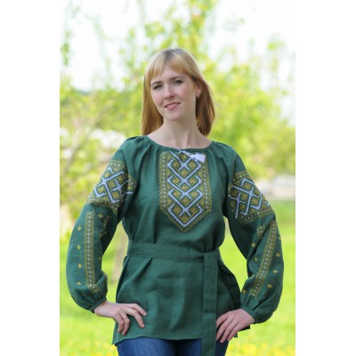 Embroidered blouse "Dark Green Thoughtfullness"